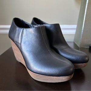 Dr Scholl’s Harlie Platform Wedge High Heel Bootie Size 10 Black Ankle Zip Shoes